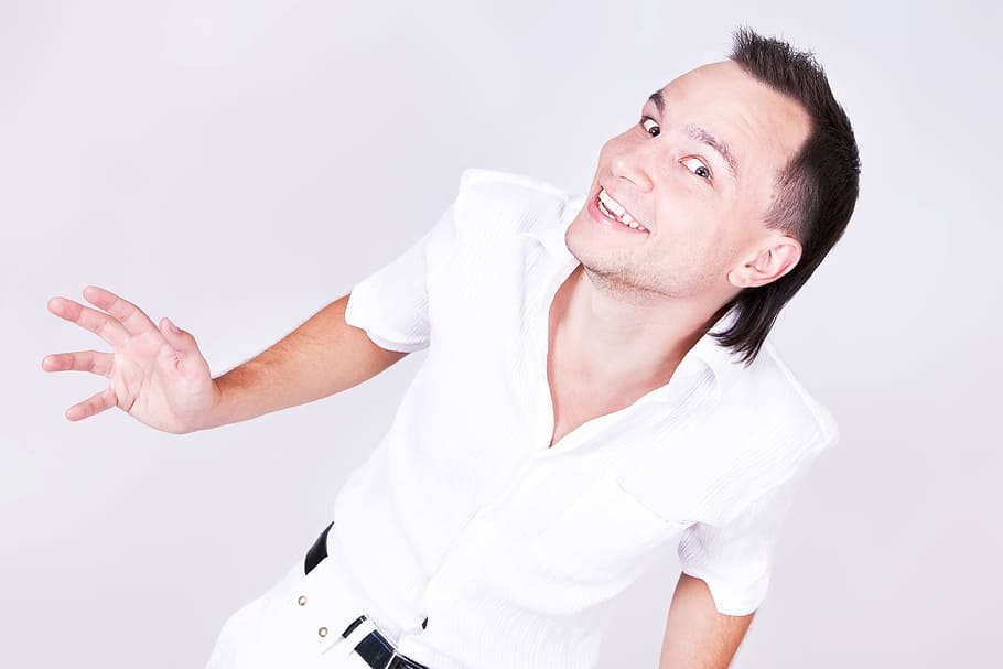 man, young, happy, smiling, arms, background, white, isolated HD wallpaper