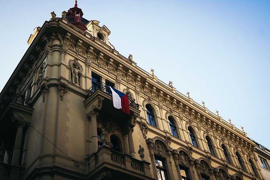 prague, architecture, czech, flag, building, explore, travel HD wallpaper