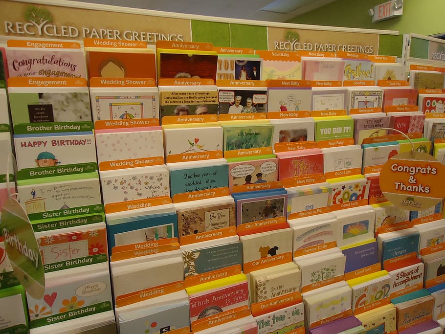 birthday, cards, greeting, display, shelf, shelves, shop, store, HD wallpaper