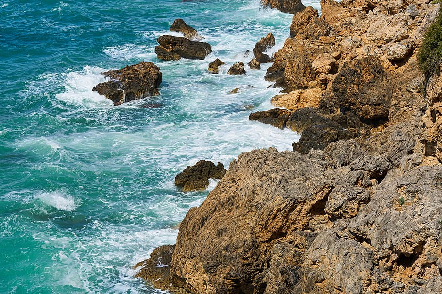 Aerial Photography Of Waves Crashing On Rocks, coast, nature
