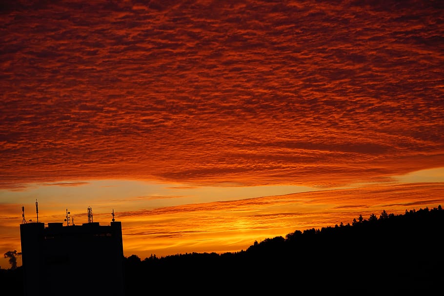 sunset, sky, glow, red, afterglow, silhouette, orange color HD wallpaper
