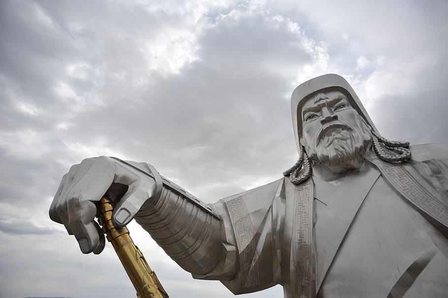 mongolia, genghis khan, sky, statue, jingkiseukan, temujin, HD wallpaper