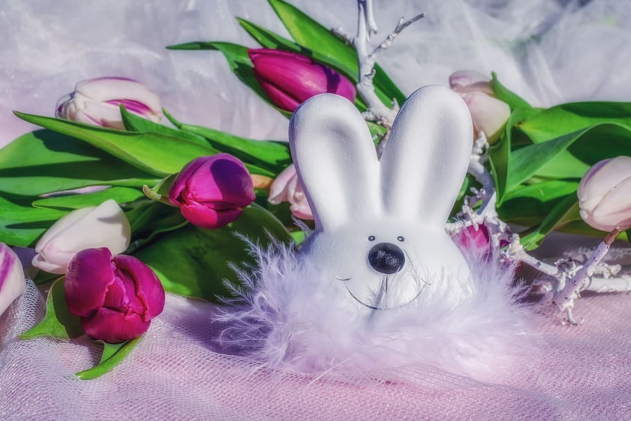 easter bunny, figure, hare, white, cute, easter decoration HD wallpaper