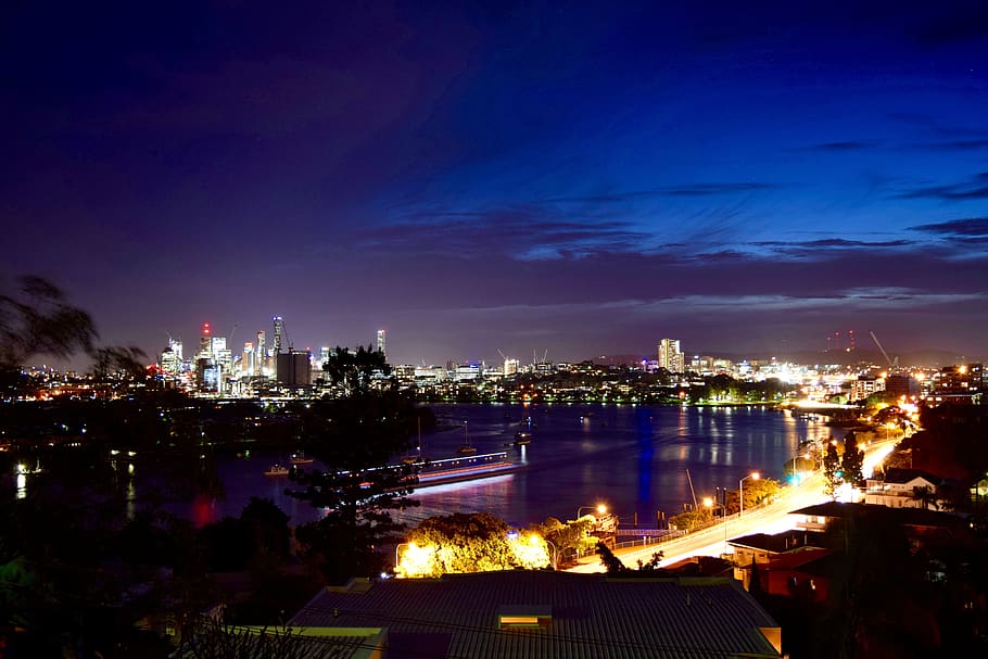 australia, hamilton, riverside, city, night, building exterior HD wallpaper
