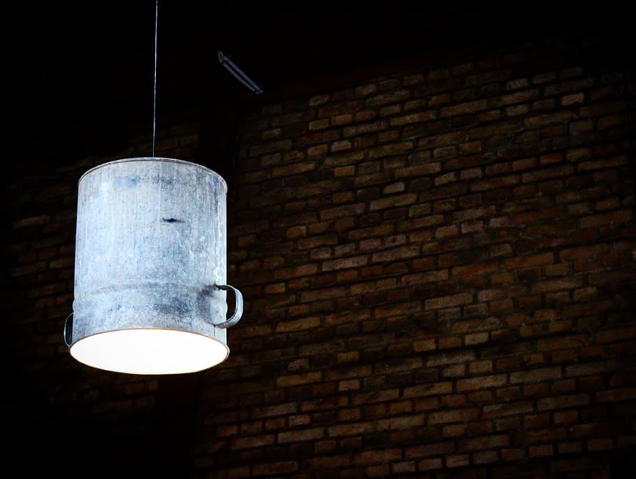 lamp, wall, bricks, light, bucket, client, architecture, furniture HD wallpaper