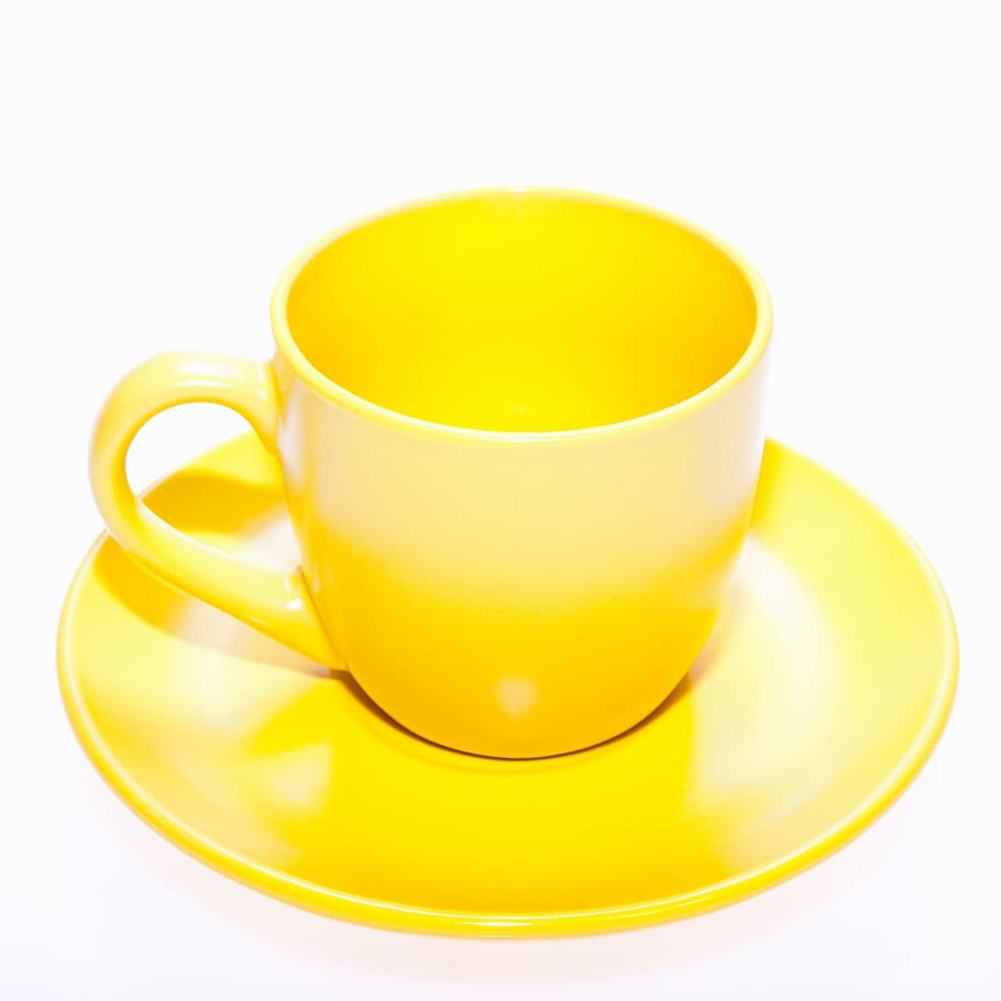 yellow, cup, tea, mug, saucer, color, empty, food, glass, crockery HD wallpaper