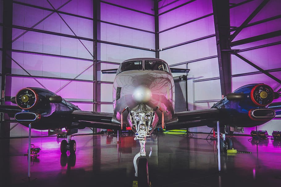 white private jet in hangar, reflection, no people, indoors, representation HD wallpaper