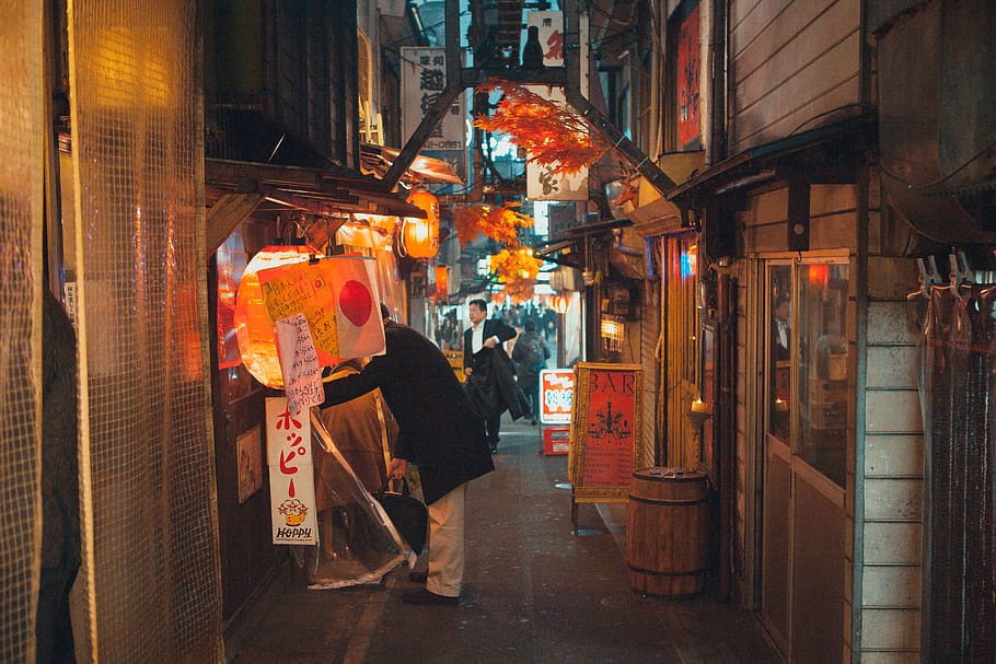 japan, golden gai, shinjuku-ku, kyoto, alley, bars, food, urban