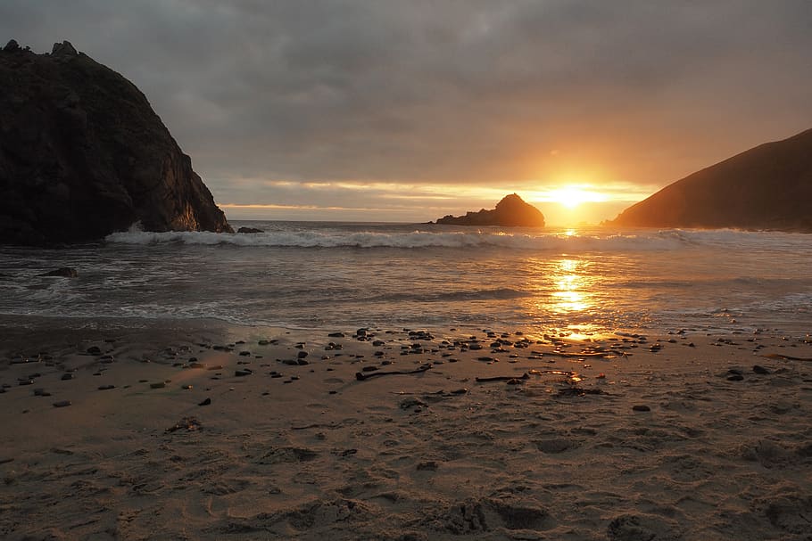 beach, sunset, sea, water, summer, twilight, sky, nature, coast HD wallpaper