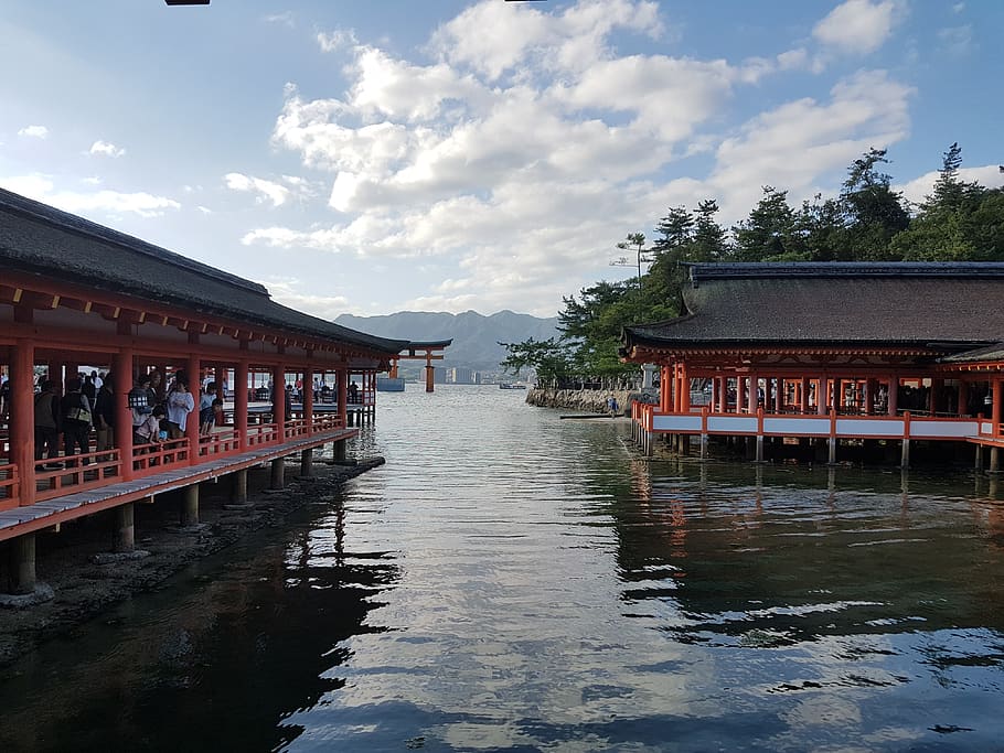 japan, miyajima, river, architecture, built structure, water HD wallpaper