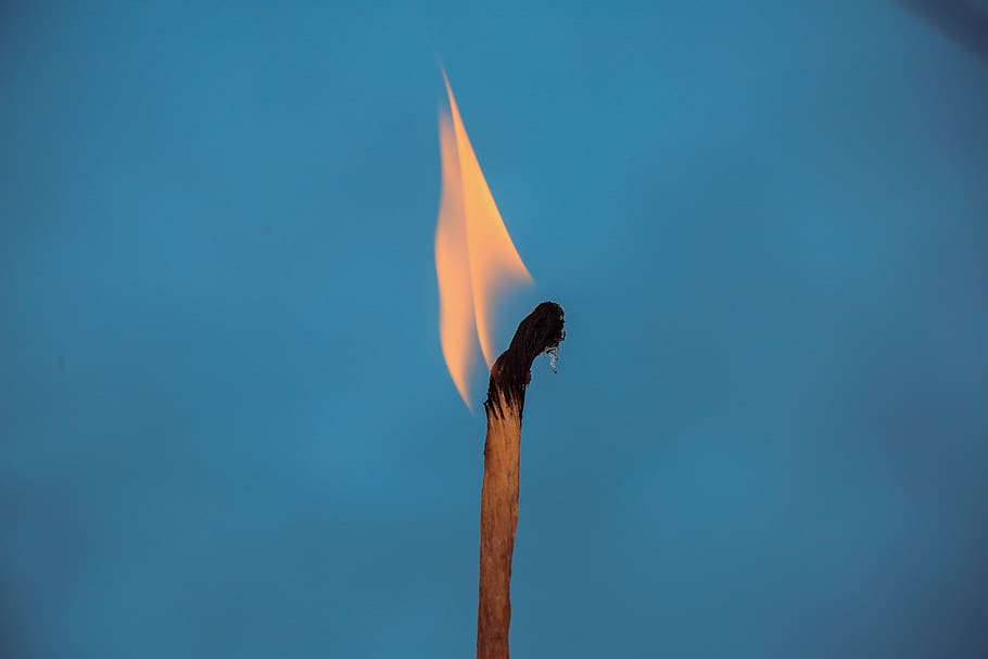 lighted candle wick, fire, burning, flame, blue, nature, fire - natural phenomenon HD wallpaper