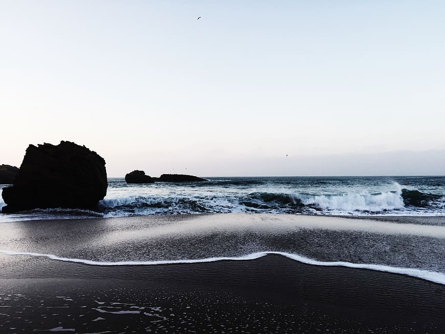 sea, sand, winter, waves, ocean, blue, water, beach, land, beauty in nature HD wallpaper