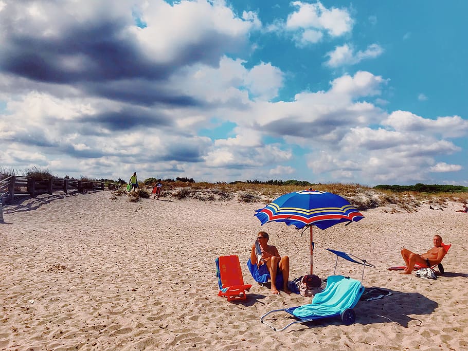 People At The Beach, clouds, leisure, outdoors, sand, sea, seashore HD wallpaper