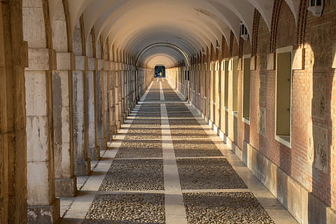 aranjuez, depth, perspective, arches, architecture, background HD wallpaper