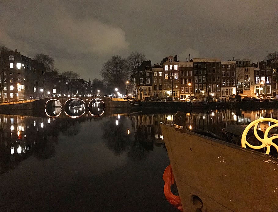 amsterdam, netherlands, cities, canals, lights, illuminated HD wallpaper