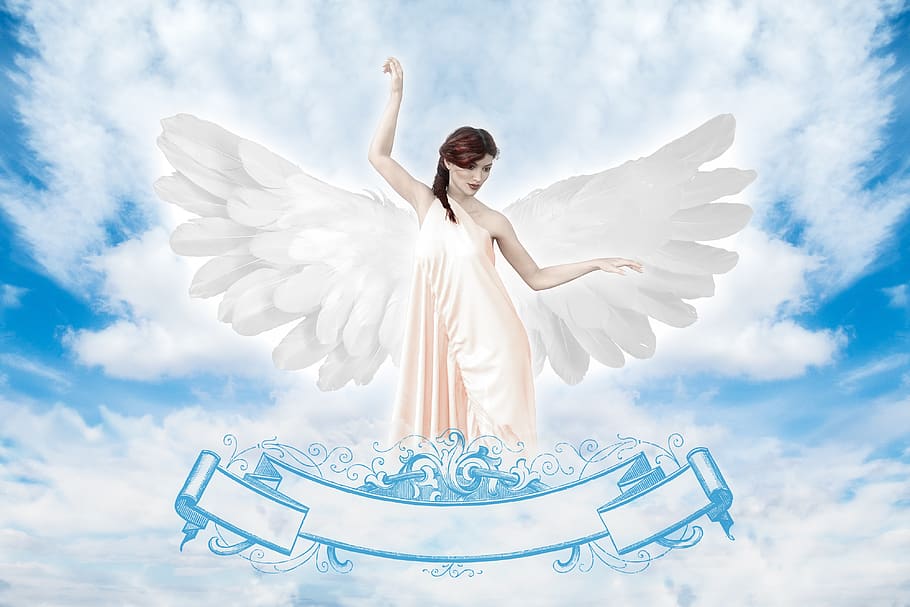 sky, angel, cloud, joy, dress, cloud - sky, white color, heaven HD wallpaper