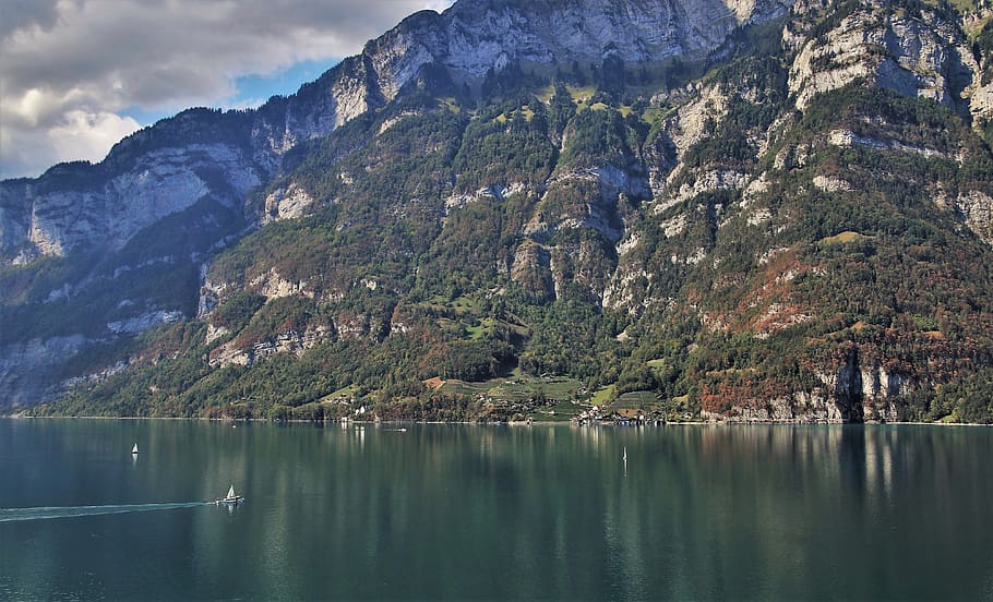 mountains, lake, alpine, tops, high, hiking trails, landscape HD wallpaper