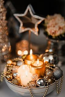 Silver Christmas decorations, xmas, christmas eve, dining, dining room HD wallpaper