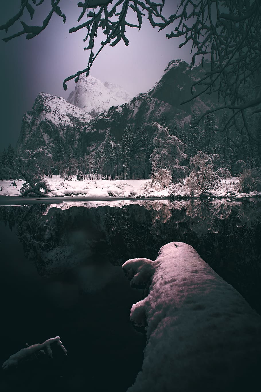 reflection photography of mountain range covered with snow, nature HD wallpaper