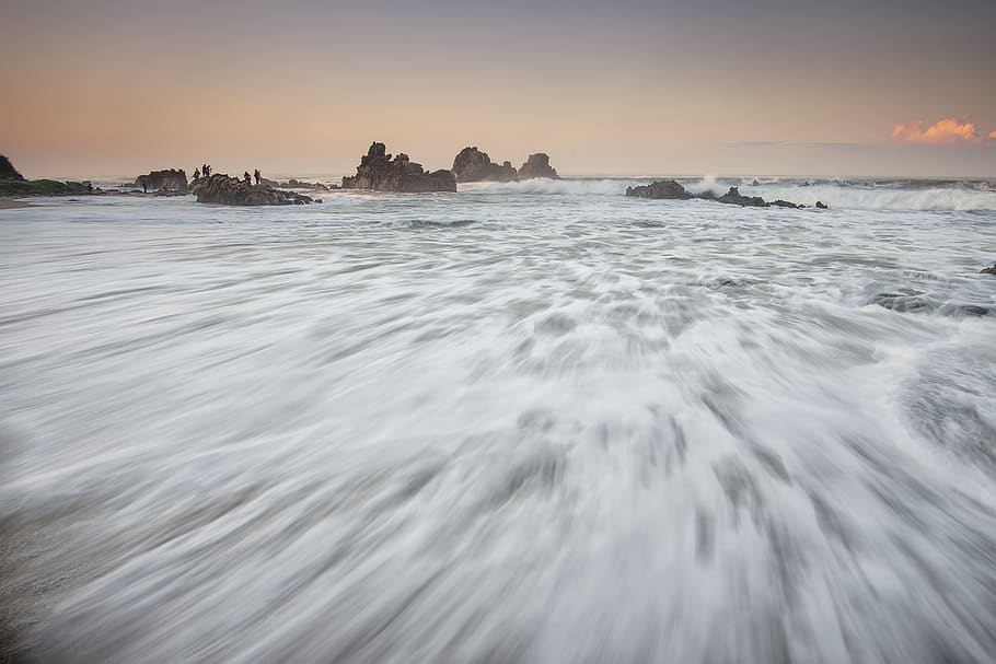 White Sea Wave Foam, beach, dawn, long-exposure, nature, ocean HD wallpaper