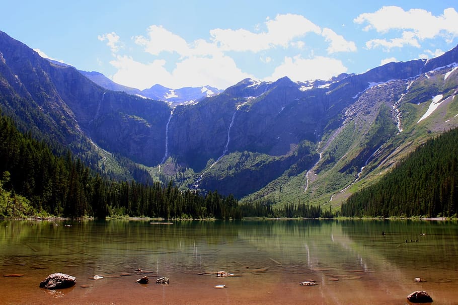 lake, river, water, nature, landscape, avalanche, mount, peak HD wallpaper