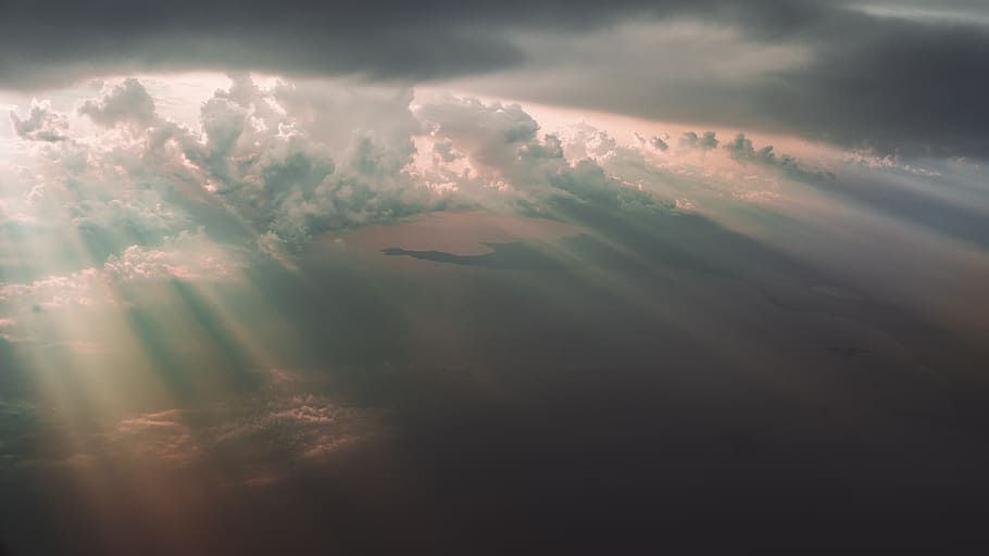 cloudy sky during daytime, sunlight, sunshine, ray, weather, storm, HD wallpaper