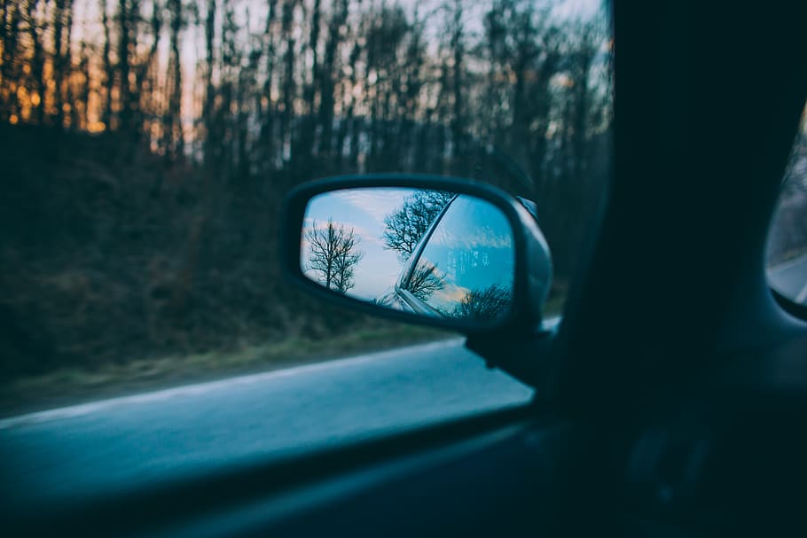 black-framed wing mirror, car mirror, nature, reflection, sky HD wallpaper