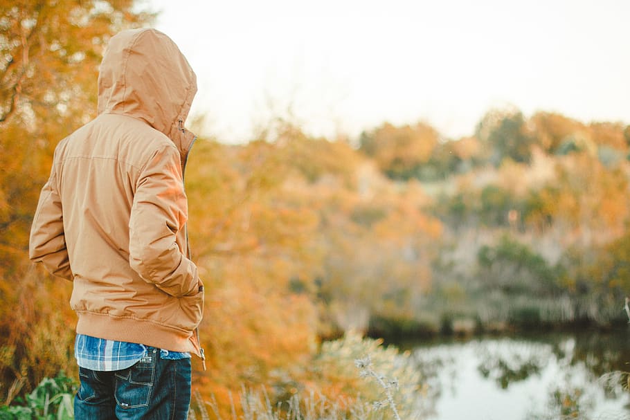 guy, man, people, jacket, coat, hood, fall, autumn, outdoors HD wallpaper
