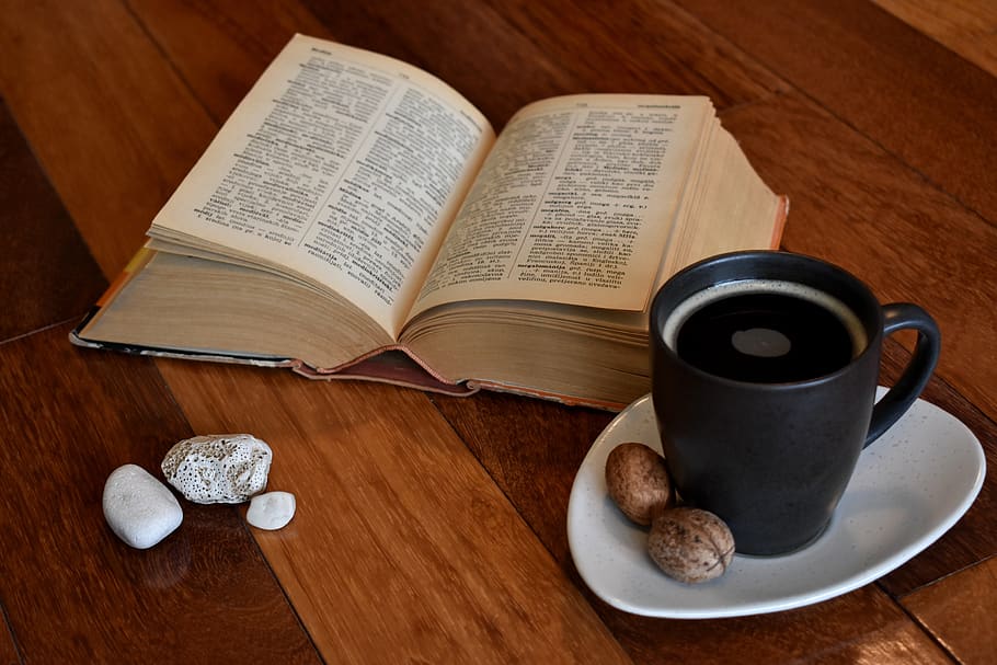 book, old book, reading, coffee, mug, cup, paper, old paper HD wallpaper
