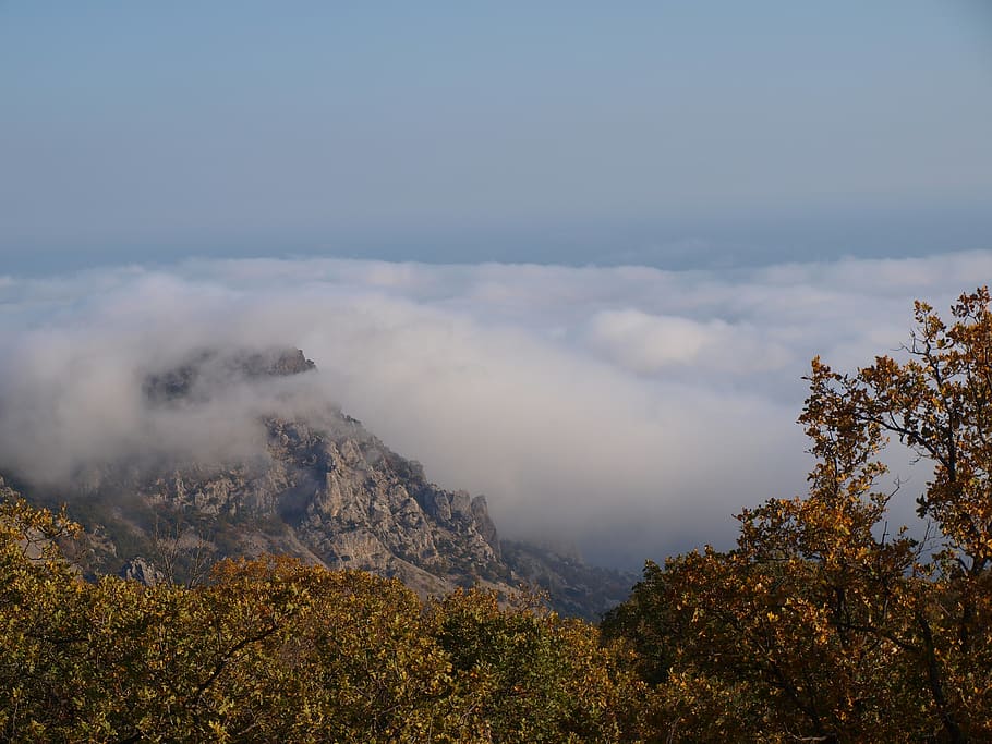 fog, mist, cloud, cloudy, clouds, autumn, sky, mountain, mountains HD wallpaper