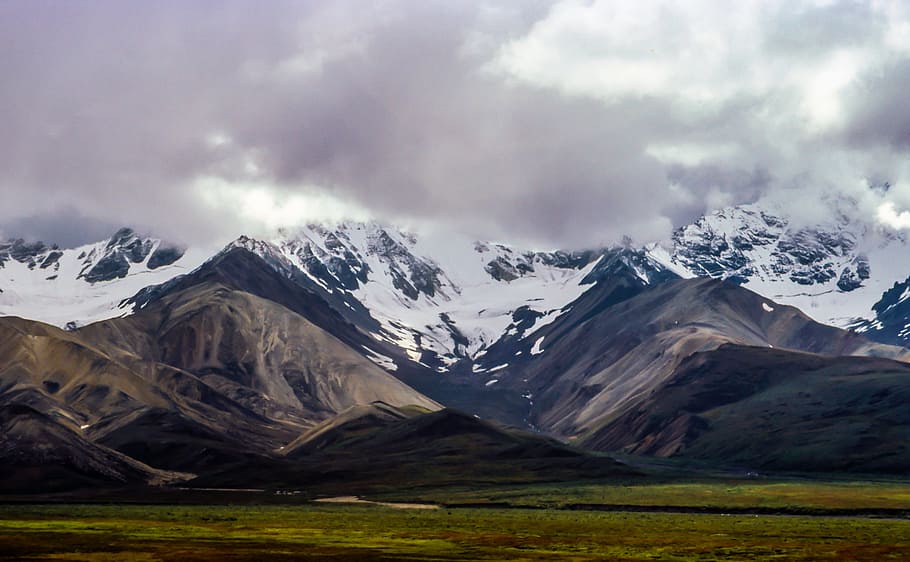 nature, landscape, mountains, summit, peaks, snow, sky, clouds HD wallpaper
