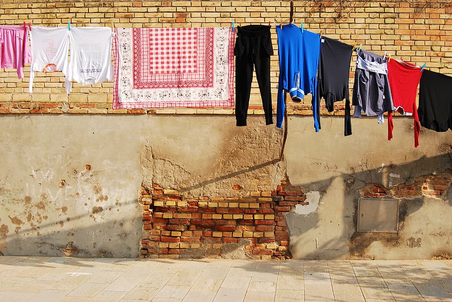 italy, venice, burano, hanging, drying, clothesline, clothing HD wallpaper