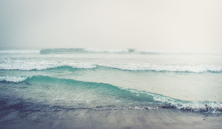 united states, carmel-by-the-sea, beach, ocean, sand, fog, waves, HD wallpaper