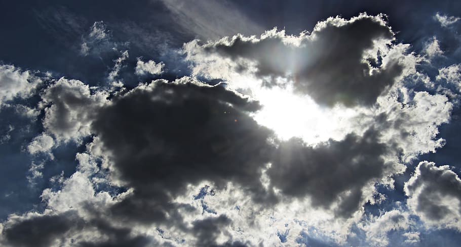 clouds, sunshine, sky, nature, sunlight, scene, horizon, hell HD wallpaper