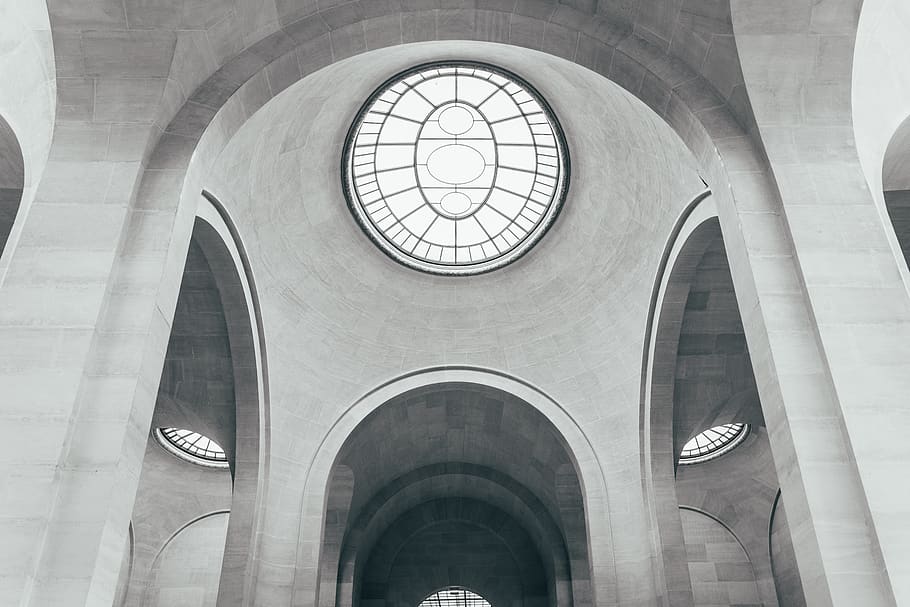 grey concrete building, arch, architecture, built structure, low angle view HD wallpaper