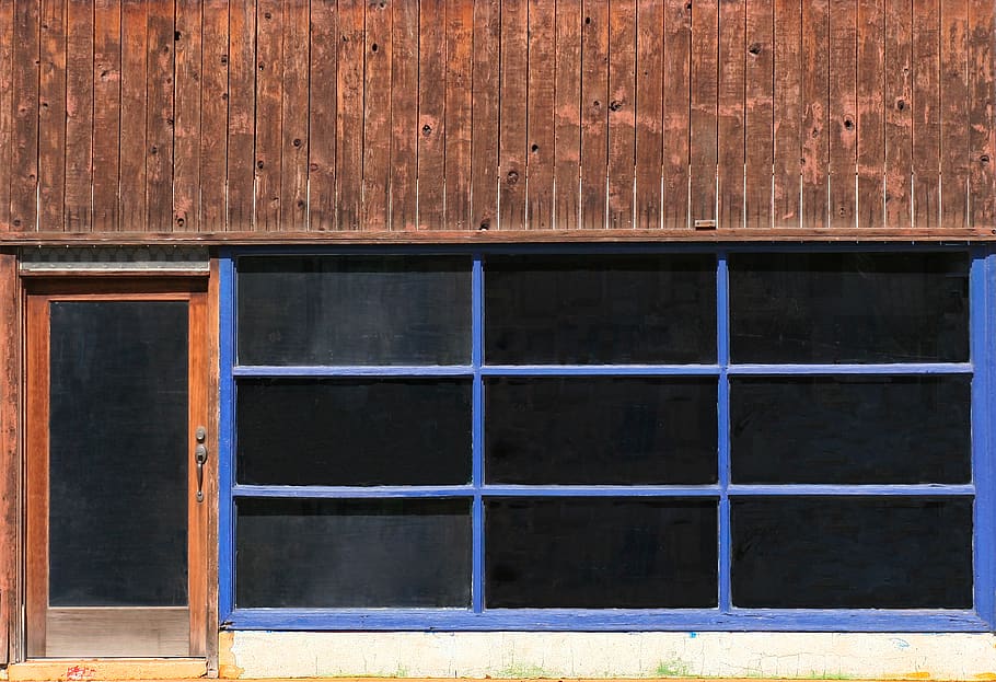 storefront, wood, wooden, glass, pane, window, door, abandoned, HD wallpaper