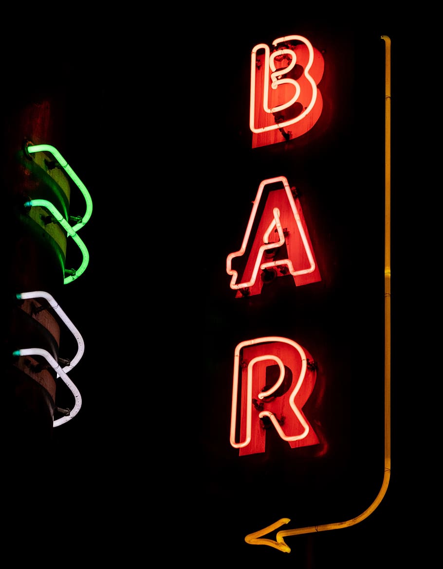 Bar LED signage, neon, illuminated, text, communication, night HD wallpaper