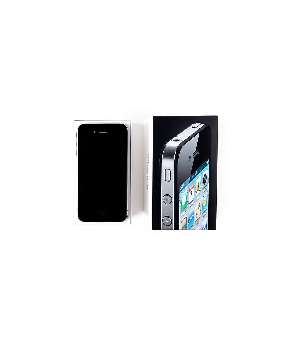 black iPhone 4 with box, mobile, fresh, iphone4, apple, new, cell phone