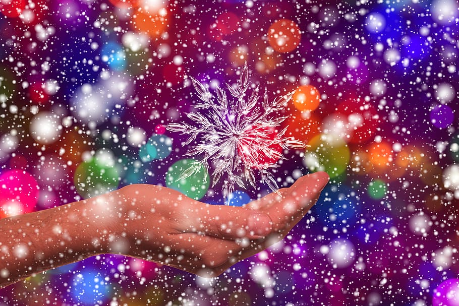 ice crystal, hand, bokeh, light, colorful, form, frost, fabric, HD wallpaper