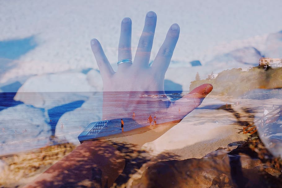 hand, beach, multiple exposure, double exposure, casio, watch HD wallpaper