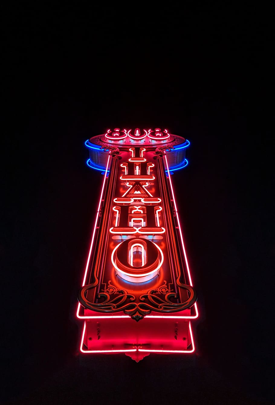 red and blue 808 Ihaho storefront, illuminated, neon, night, communication, HD wallpaper