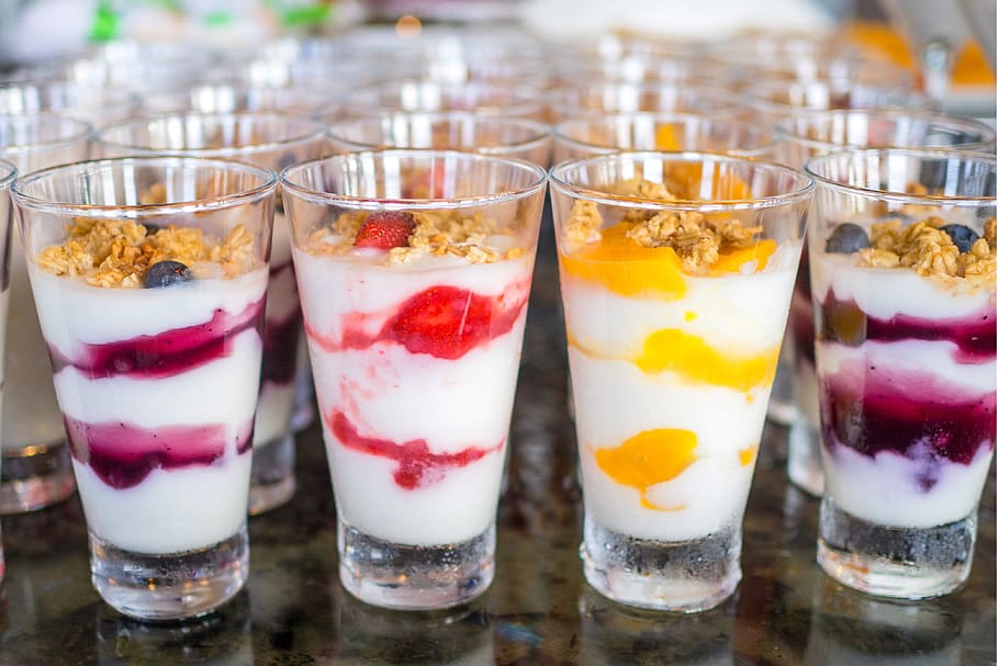 yogurt, parfait, breakfast, healthy, granola, fruit, berry, HD wallpaper