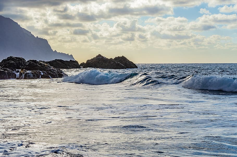 beach, wave, sunset, ocean, water, sea, coast, sand, nature HD wallpaper