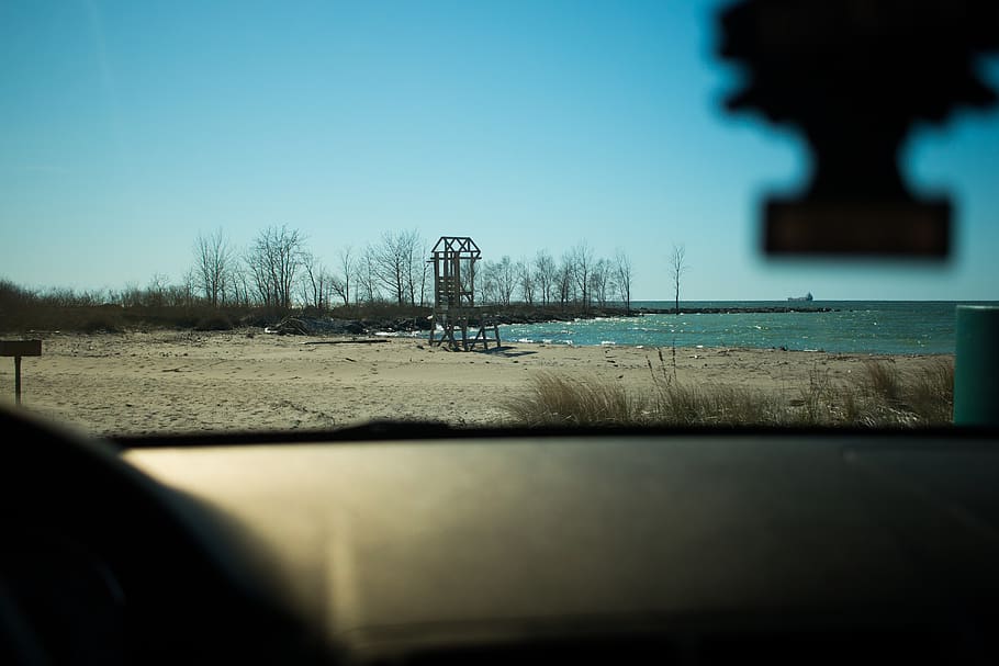 canada, goderich, sand, lake, trees, dash, lifeguard stand HD wallpaper