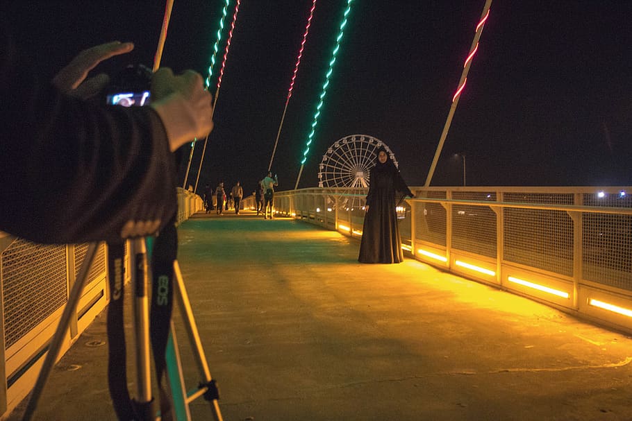 algeria, night, illuminated, motion, architecture, real people HD wallpaper
