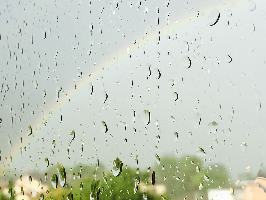 rain, rainbow, drop, wet, glass - material, water, window, no people HD wallpaper