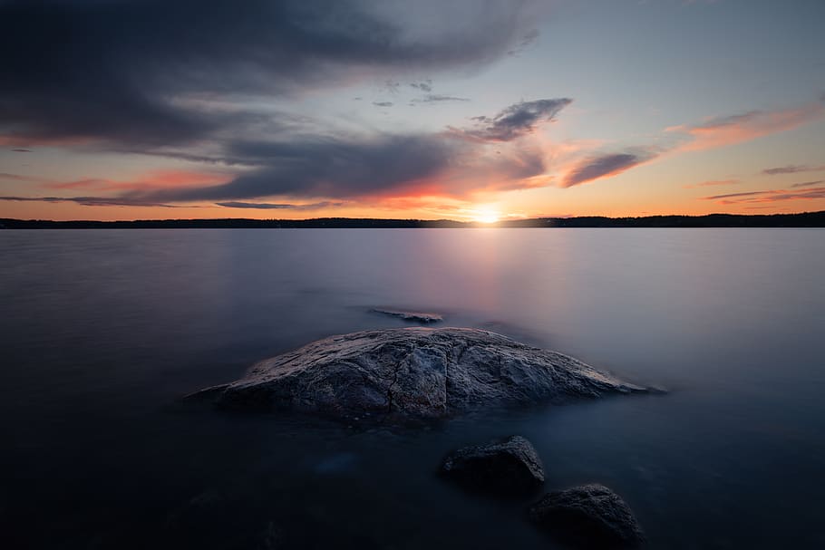 sunset photo, sky, water, cloud - sky, tranquil scene, tranquility HD wallpaper