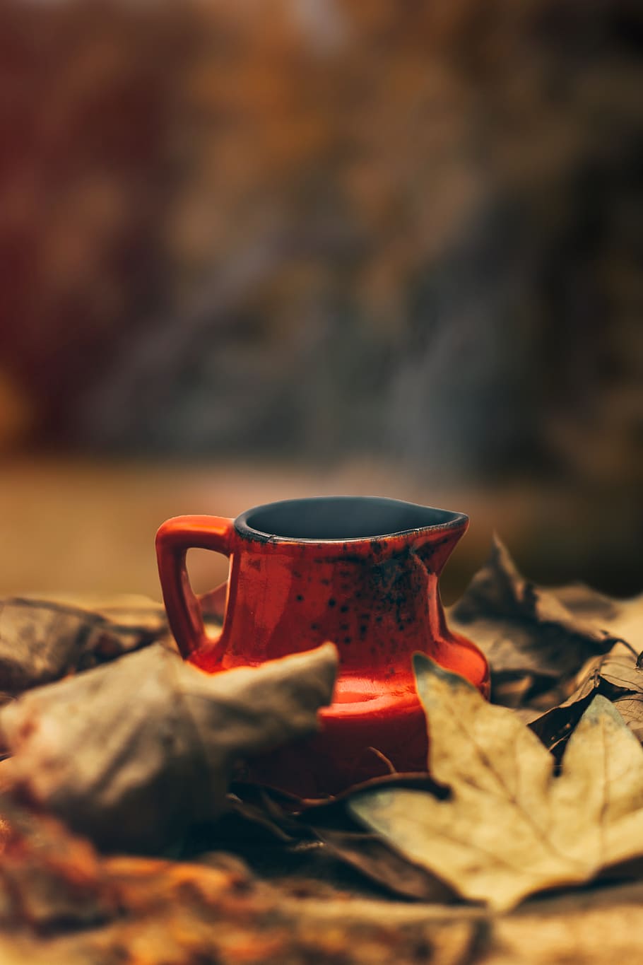red metal coffee pot, cup, mug, food and drink, autumn, selective focus HD wallpaper