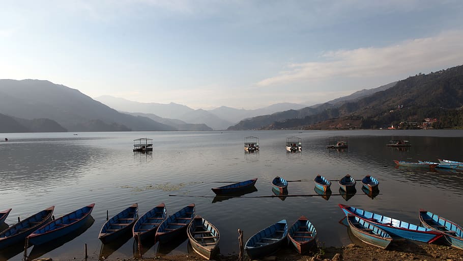 nepal, pokhara, mountain, water, nautical vessel, sky, transportation HD wallpaper