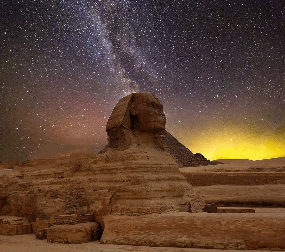 The Great Sphinx, ancient, art, cosmos, dark, dawn, daylight